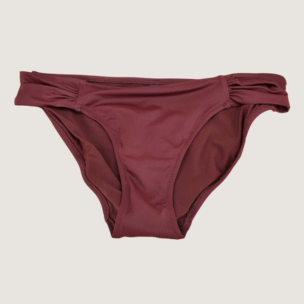 Amazon Essentials Ruched Side Bikini Bottom Small Brown UPF 50+ Lined Stretch